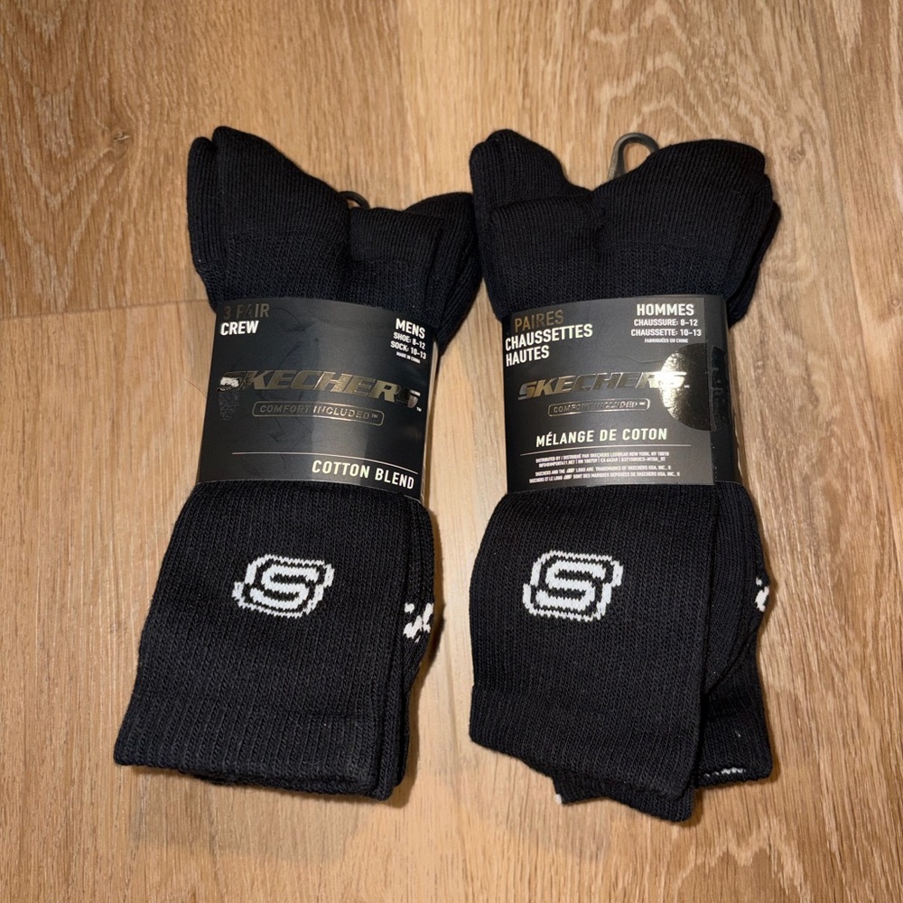 2 Skechers 3 Pack Men's Black Crew Socks Size 10-13 Cotton Blend New - Picture 4 of 6